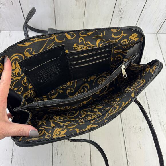 J.L. Saldivar Black Green Floral Tooled Leather Inlay Handcrafted Shoulder Bag - Picture 8 of 11